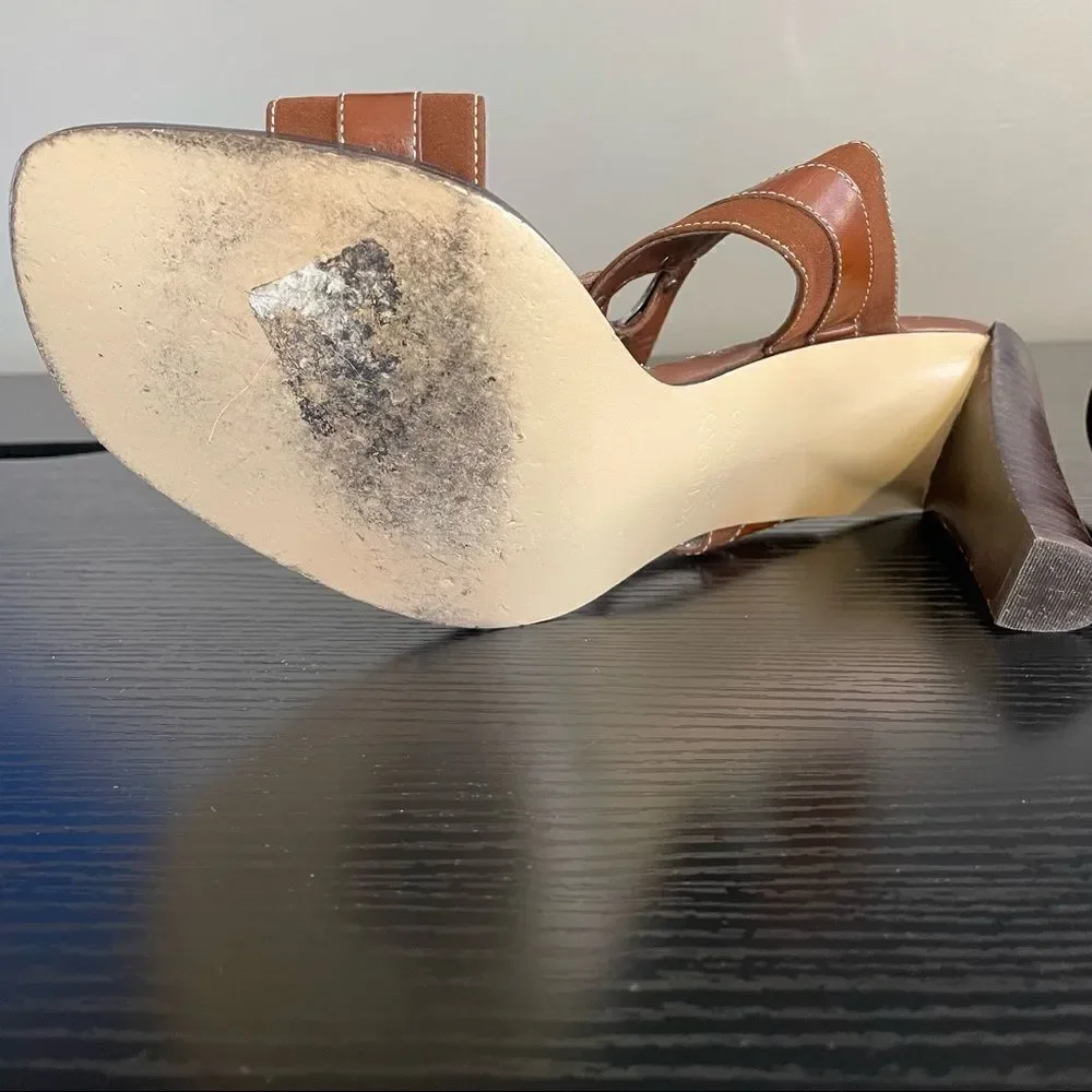 Circa Joan & David Brown Fabric Upper and Leather Sole Mule Sandal, 10